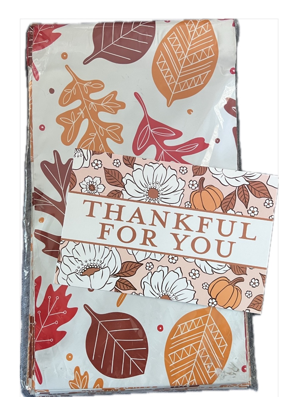 ‘Thankful For You’ Fall Poly Bundle. 6x9 Polys, 4x6 Notecards & 1” Stickers